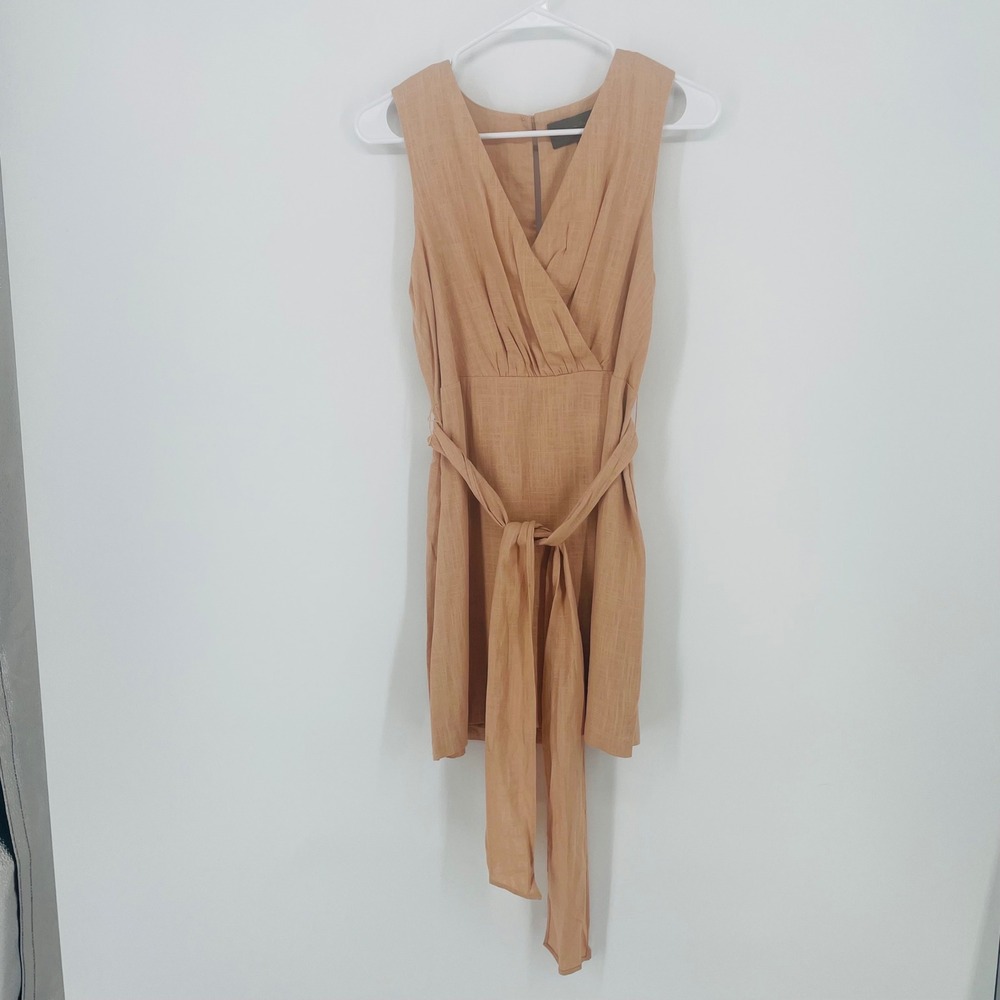 Sunday in Brooklyn Anthropologie Petite Cotton Linen Wrap‎ Dress sz XS Peach NWT